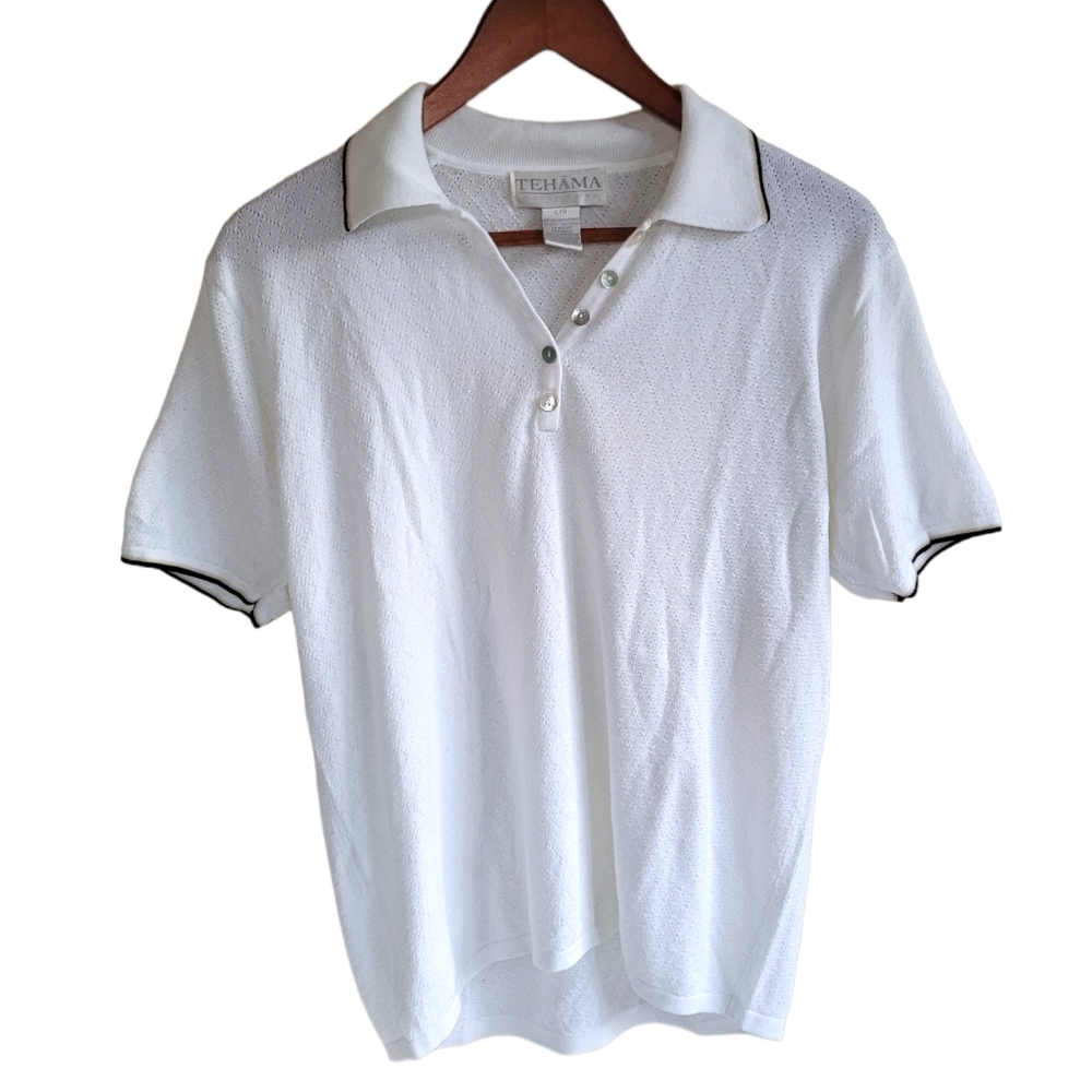 Tehama Polo Collared Golf Shirt White Women's Large Preppy